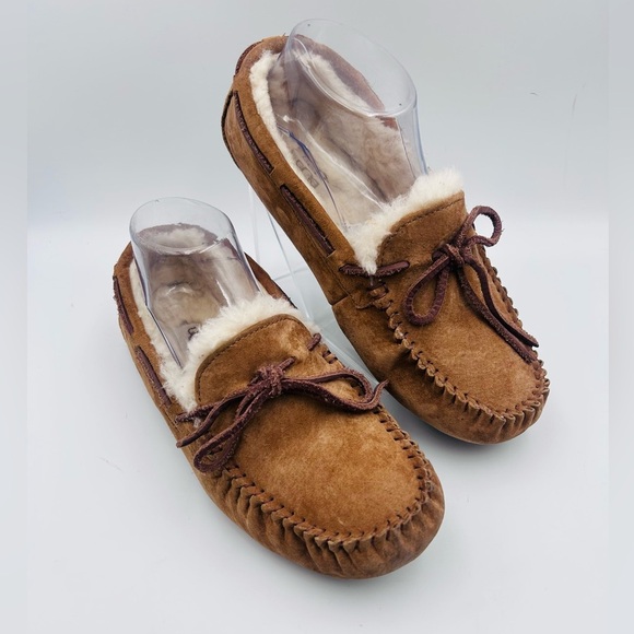 Ugg Australia Dakota Chesnut Brown Suede Moccasin Wool Fur Slippers Size‎ 7 - Picture 2 of 16